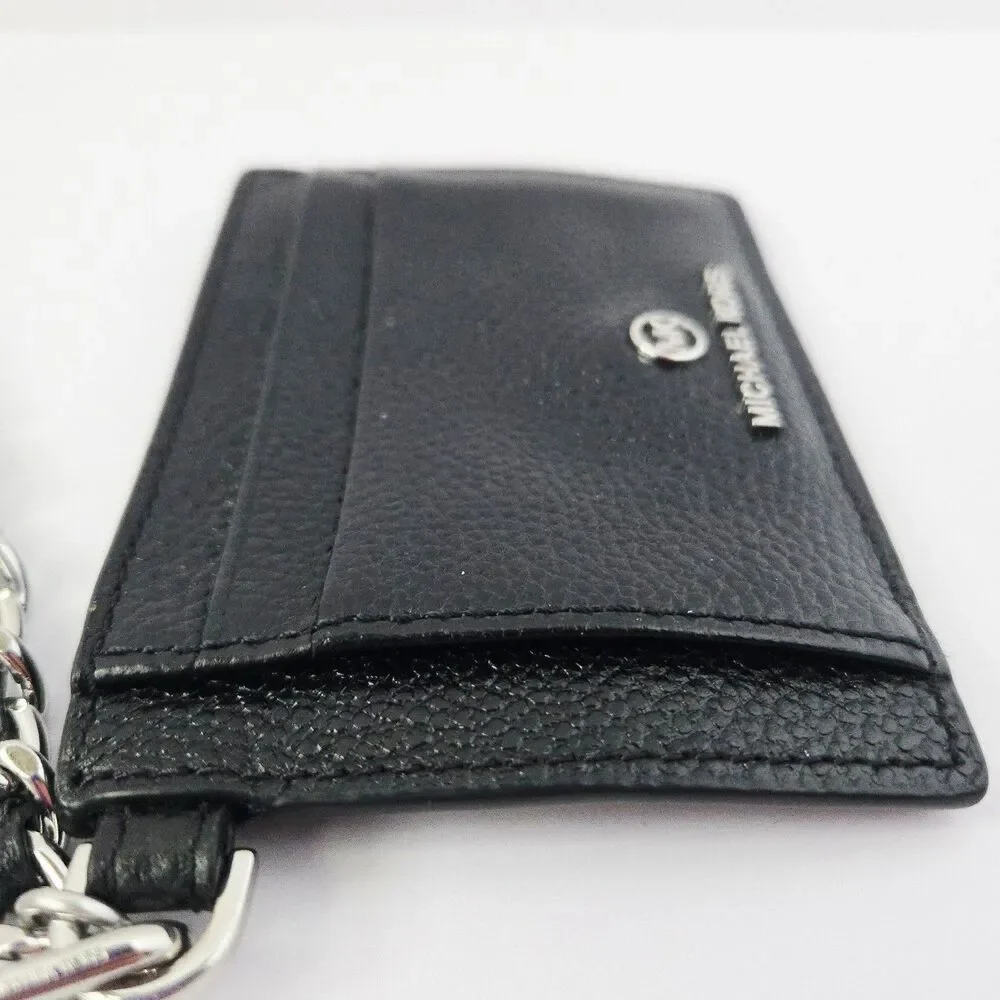Michael Kors Black & Silver Jet Set Charm Small Leather ID Chain Card Holder